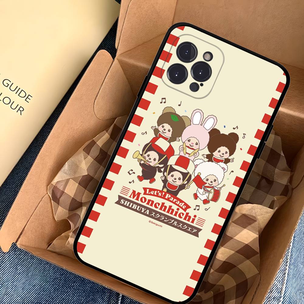 

Cute M-Monchhichi Fashion Phone Case For IPhone 17 16 15 14 13 12 11 Pro Max Plus Mini Silicone Black Cover iPhone 15pro max
