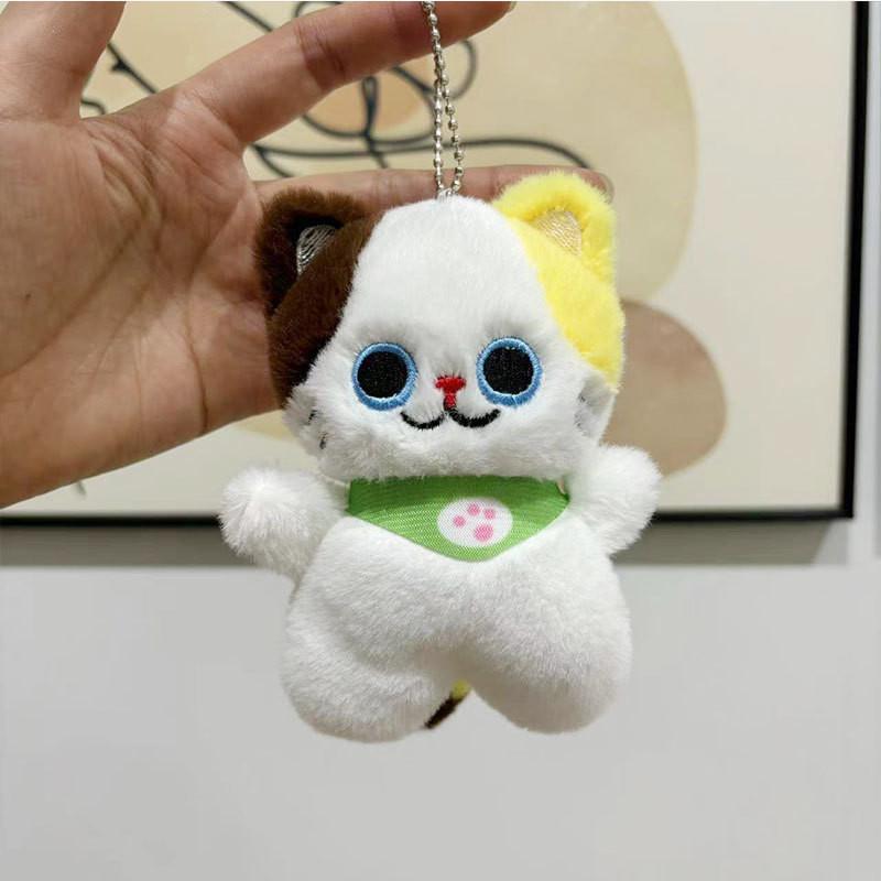 Charming Pp Cotton Stuffed Cat Keychain Short Plush Cartoon Animal Bag Accessory YellowBeads