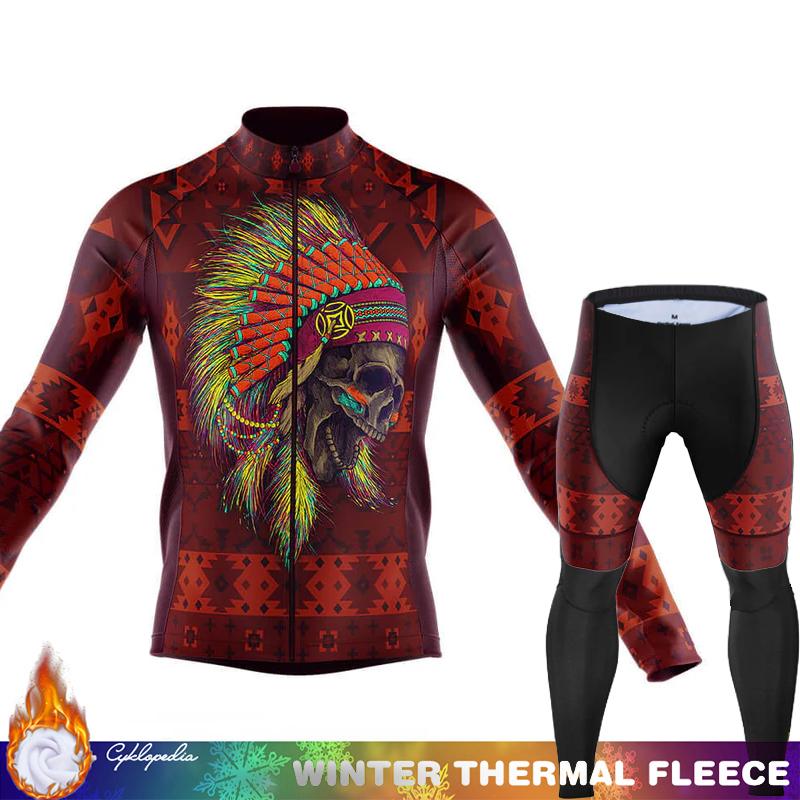 Men's Cycling Pants Fleece Jersey Skull Sets Long Sleeve Thermal Shirt Mens Clothes Clothing Winter Man Outfit Suit Termal Retro