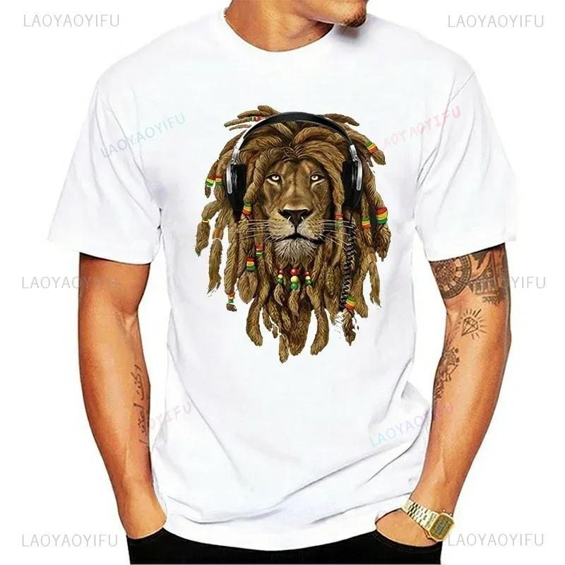 T-shirt Leone Rasta Giuda Cuffie Rastafariano Giamaicano Zion Uomo Cotone di Alta Qualità Canottiera Casual Traspirante Abbigliamento Street