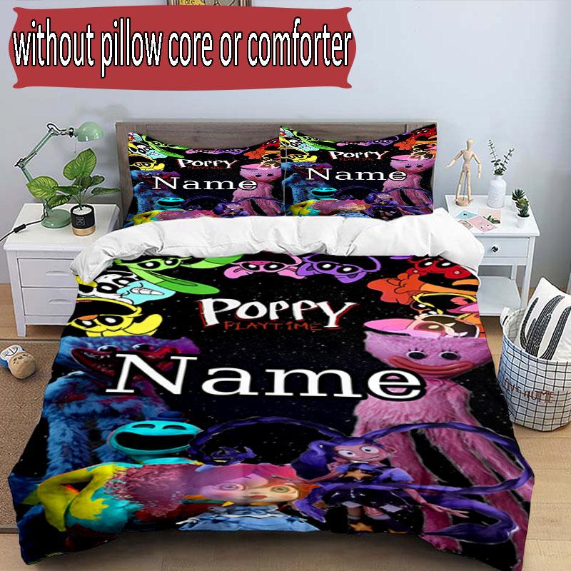 Zestaw 3 poszewek na kołdrę (1*Poszwa na kołdrę + 2*Poszewka na poduszkę, bez rdzenia), Personalizowany Zestaw Pościeli z Wzorem Poppy Playtime, Dekoracja do Sypialni Domowej, Prezent