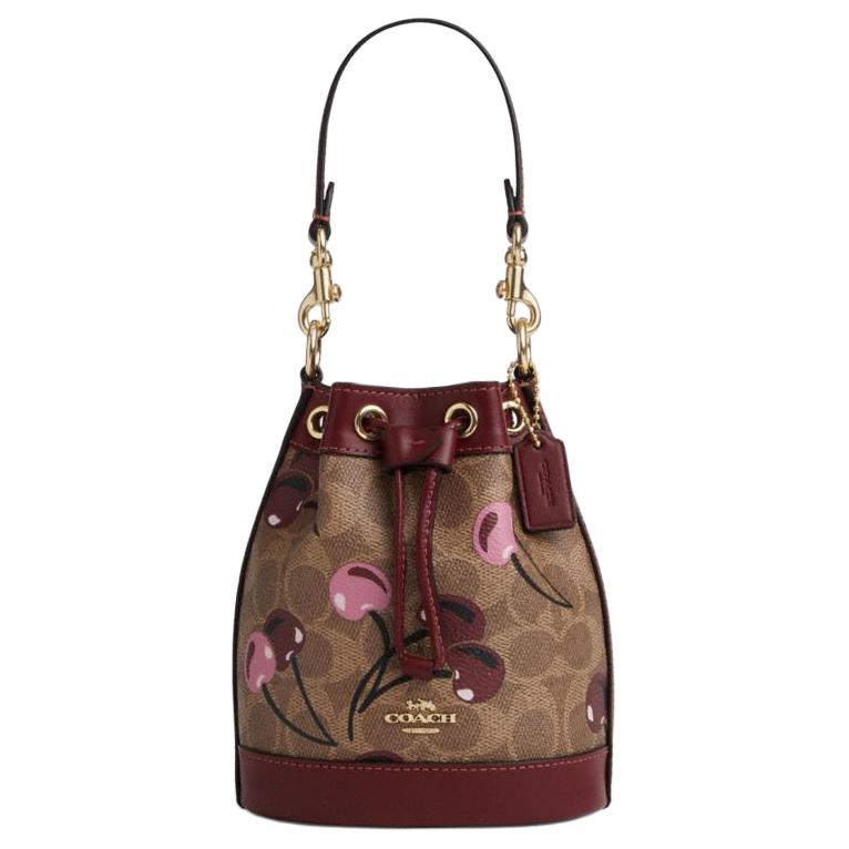 Coach Cherry Print Faux Leather Bucket Bag Women Handbags Brown Yellow Multicolor CY738-IMTAM Basic Set (Bag+Dust Bag)