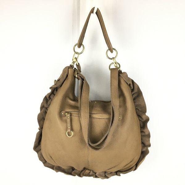 Beaure Ray Beams Leather 2Way Hand Shoulder Bag Brown Frill Design Women’s(USED)