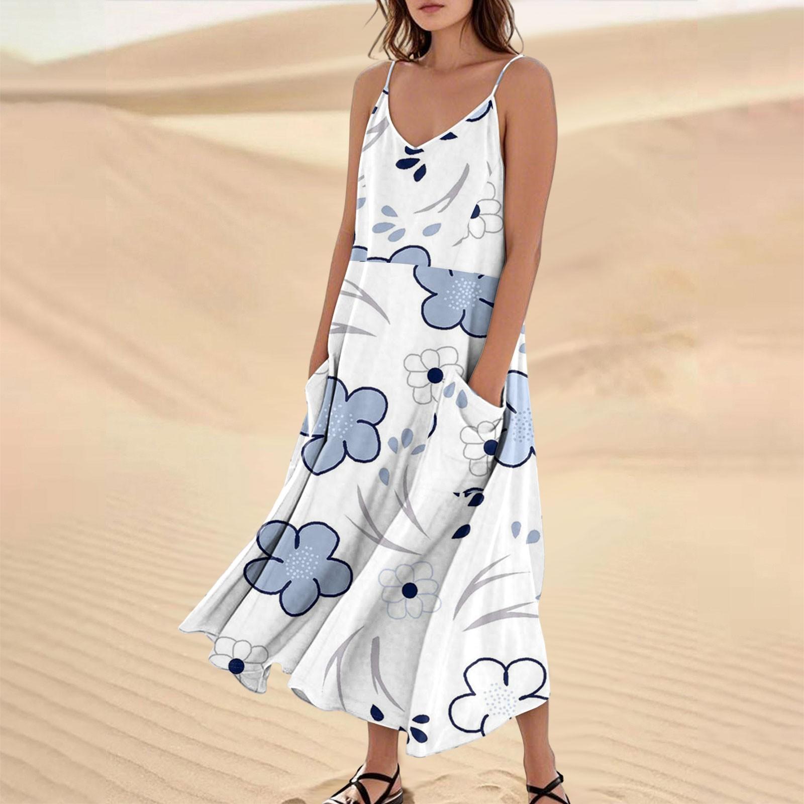

Женское повседневное платье-сарафан с V-образным вырезом, цветочным принтом, без рукавов, с карманом S