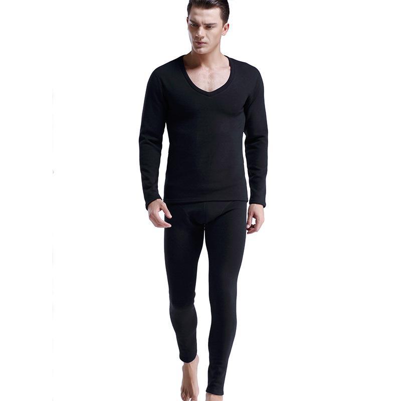 

Мужской комплект термобелья с бархатной подкладкой — облегающий крой, устойчивый к холоду, для осени L чёрный