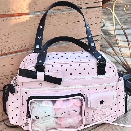 INS Kawaii Sweet Transparent Ita Boston Bag Large Capacity Anime Doll Display Shoulder Bag for Girls Students Daily Commute