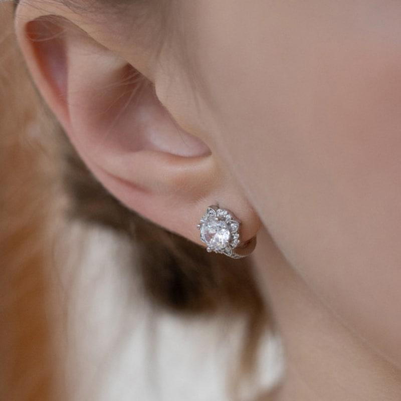 TATIANA (925 Silver) Luster Bloom Cushion Hoop Earrings EC3187