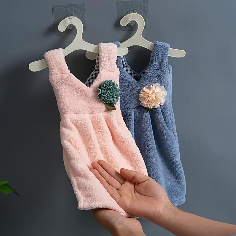 2 Stück Niedliches Hänge-Handtuch mit Blumenstickerei Schnelltrocknend, Nicht Saugfähig Polyester, Perfekt für Küche, Bad und Heimgebrauch Inklusive kleinem Aufhänger