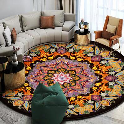 Böhmischer Ethno-Stil Runder Teppich Moderner Wohndekor Teppich Geometrisches Blumendesign Rutschfeste Matte für Wohnzimmer Schlafzimmer Lounge