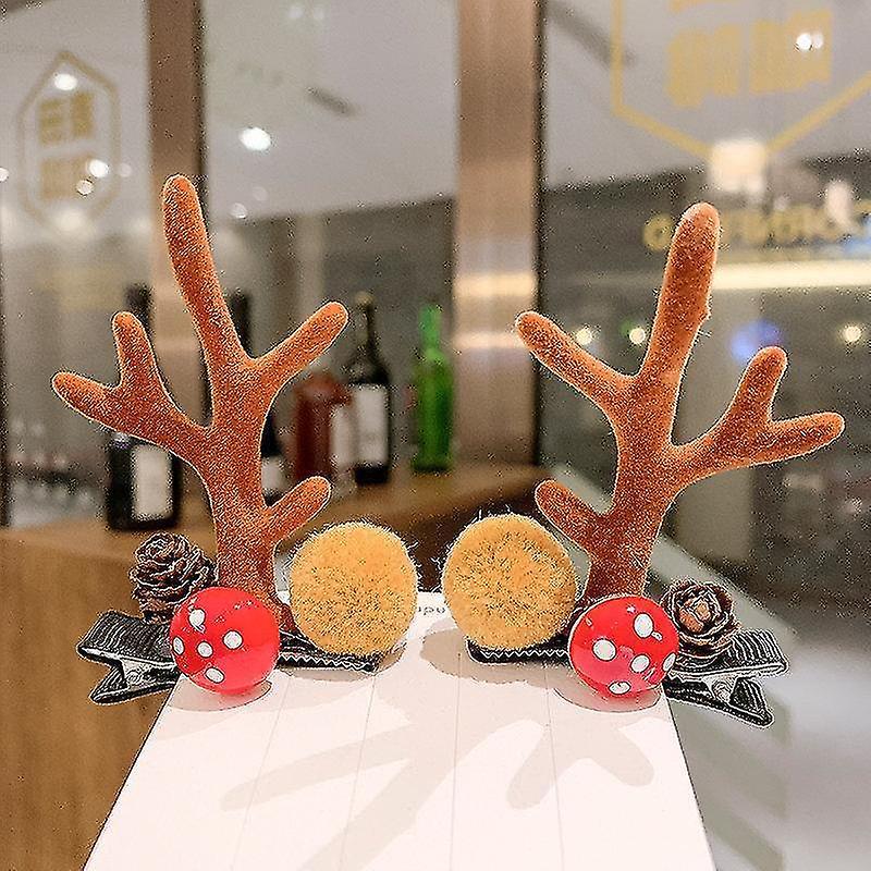 Wabjtam 5pairs Christmas Deer Elk Ear Antler Hair Clips Hairpin Xmas Gift Hairgrip Barrettes