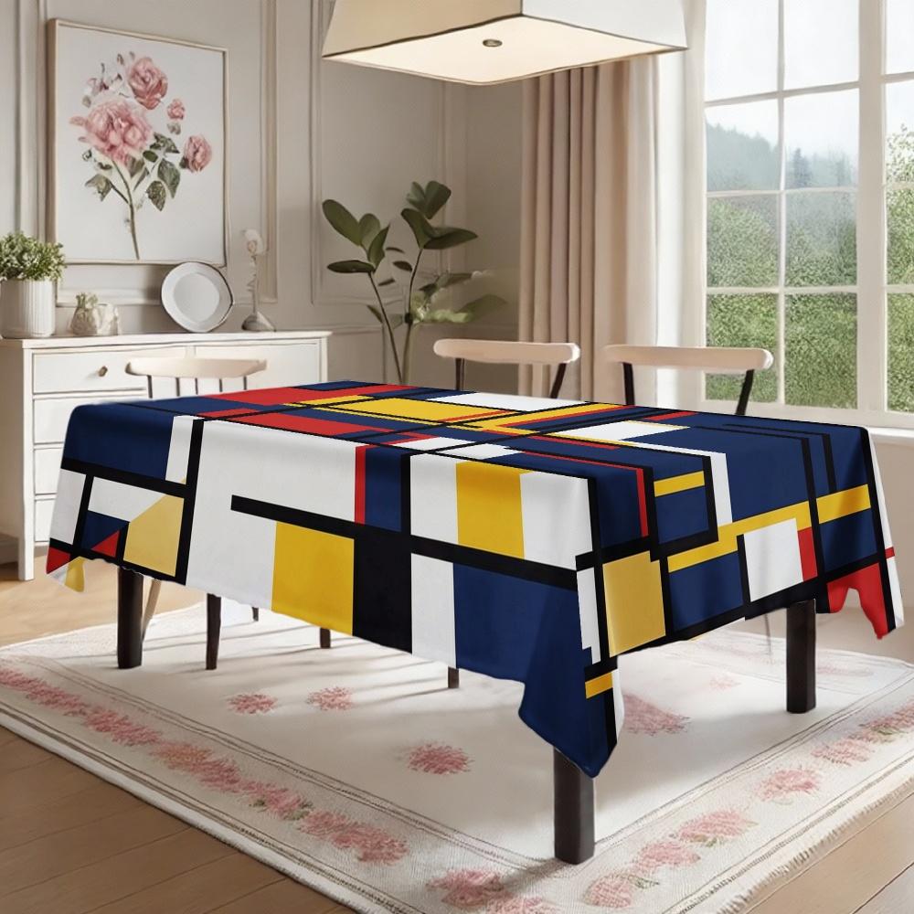 Abstract Geometric Rectangle Table Cloth for Table Decor Kitchen Dining Waterproof Reusable Tablecloth for Tables Indoor Outdoor