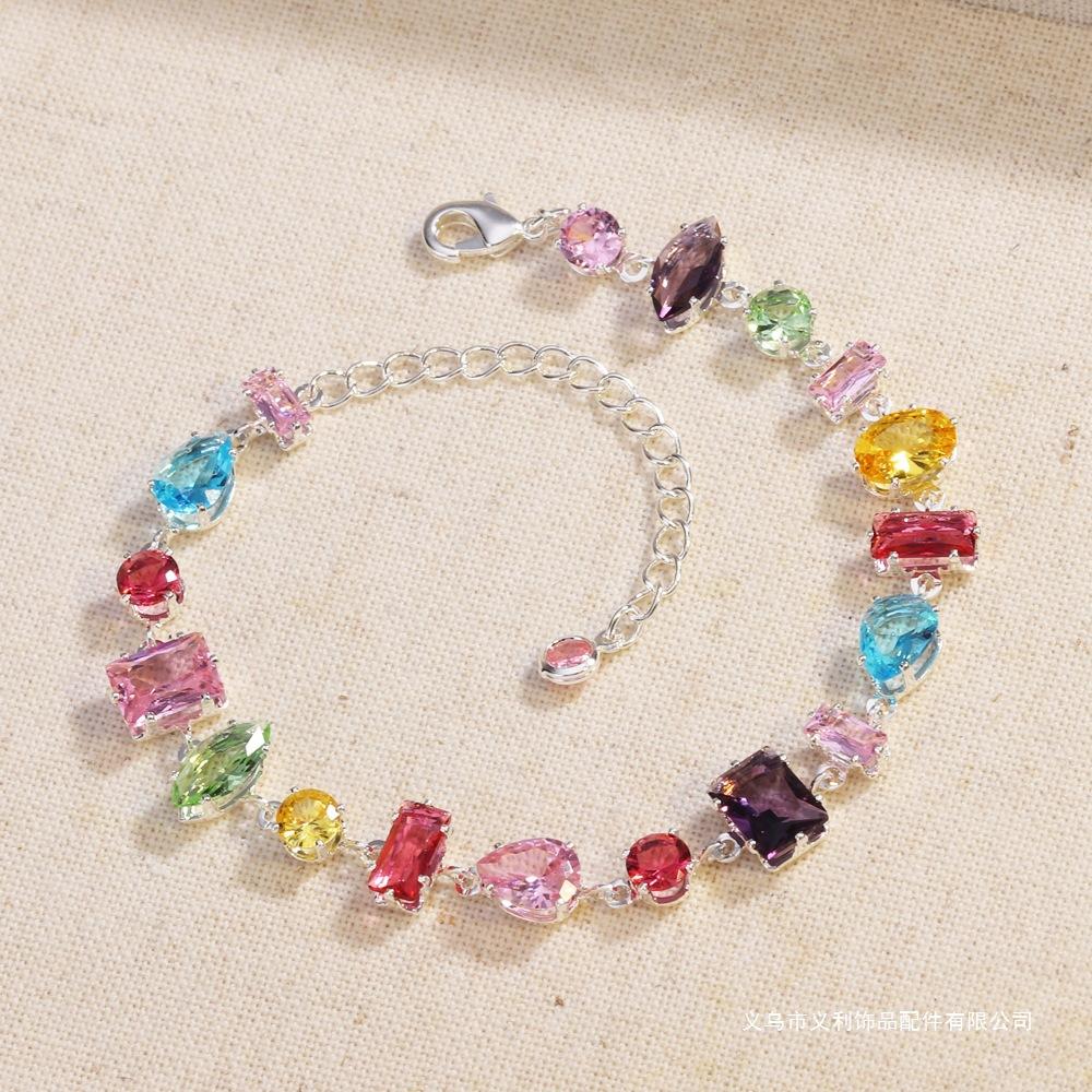 New Colorful Crystal Necklace Bracelet Chain for Women Elegant Clavicle Chain Irregular Zircon Necklace Party Jewelry Sets Gifts