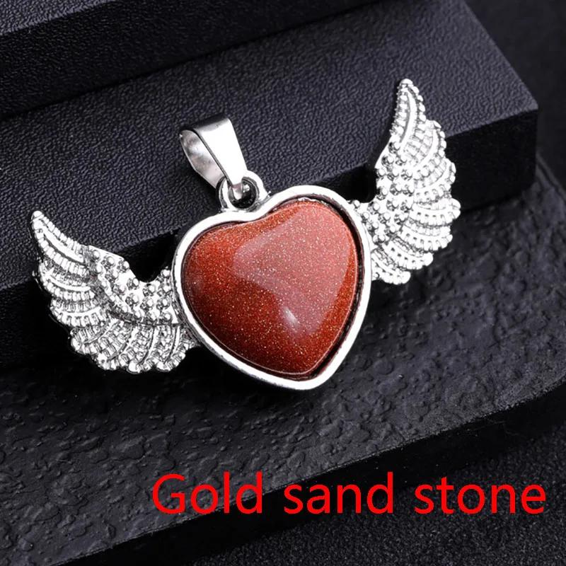 Natural crystal heart-shaped angel wings pendant necklace Heart Shaped Stone Pendants necklace Charms Crystal Chakra Beads DIY