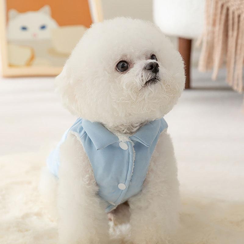 Dog winter warm velvet simple quilting cotton vest teddy small dog out can pull cat pet clothes