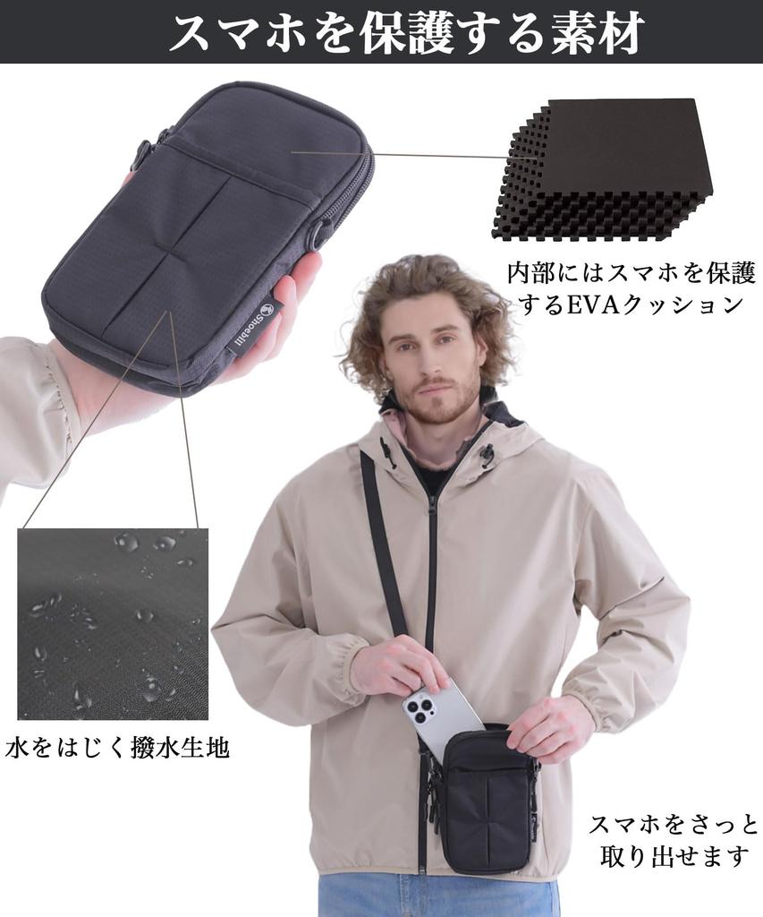 Shoebill Smartphone Backpack Fits Two Shoulder Belt Outdoor Pouch No Earphone Pouch, Mount, Smartphones, Strap, Pouch, (Black, Hole)