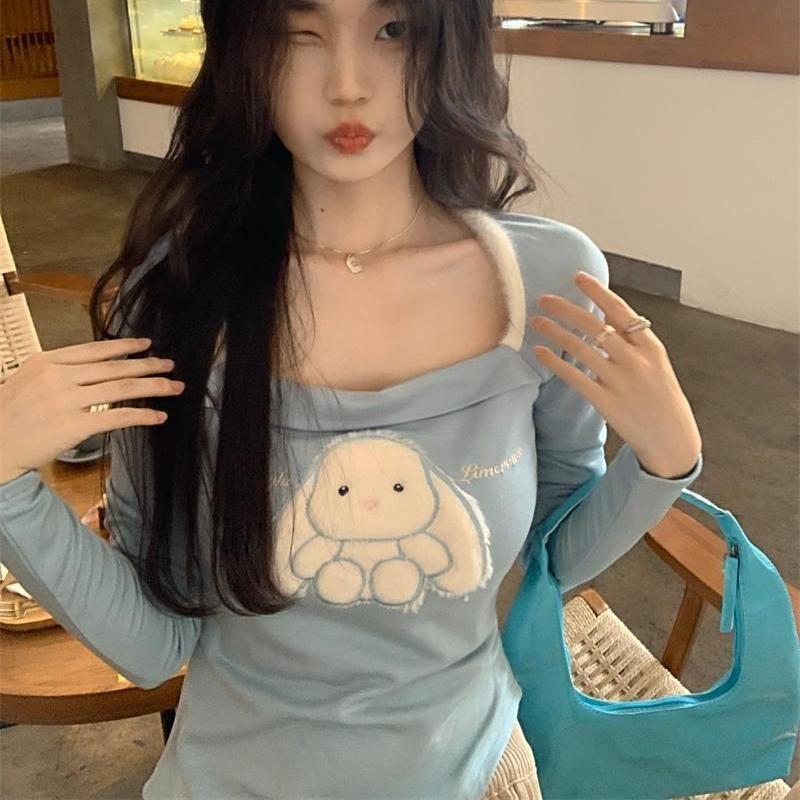 2KWEIRD Japanese Woman Tshirts Square Collar Tunic Summer Tees Fashion Irregular Crop Tops Casual Sweet Y2k T-shirt Shirts for Women