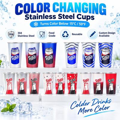 2 Pack Color Changing Stainless Steel Cups Cold Activated Temperature Sensitive Drink Tumblers Reusable Party Cups for Soda Juice Beer Beverage