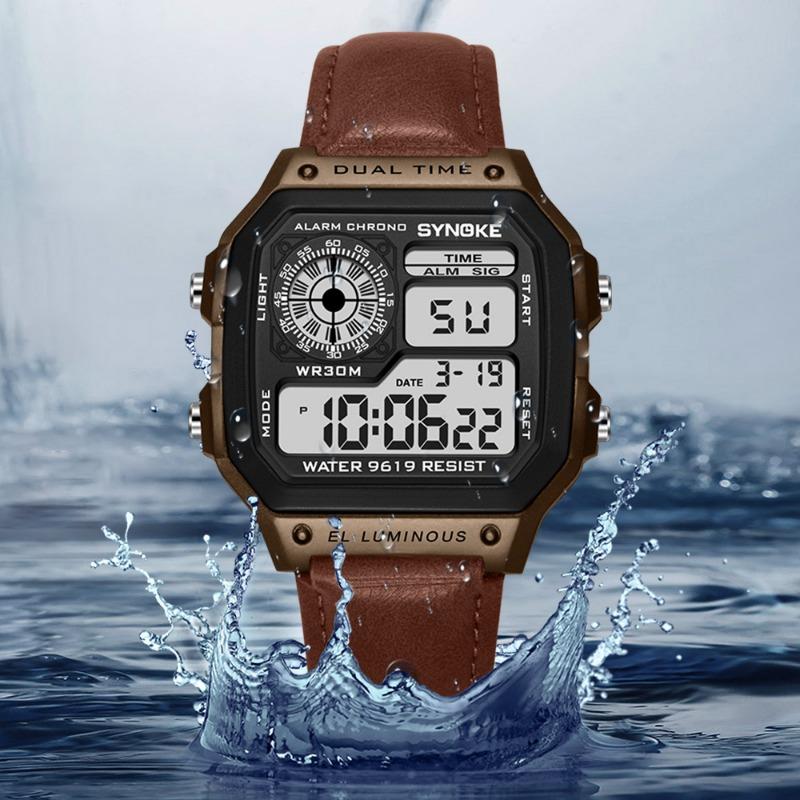 Top Brand New Retro Trendy Men's Sports Electronic Watch Belt Style Waterproof Multifunctional Luminous Classic Square Watch