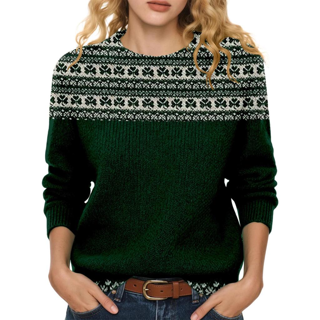 LXF-YT52 Saint Patrick's Day Fair Isle Pullover Sweater - Long Sleeve, Spring and Autumn Fashion.
