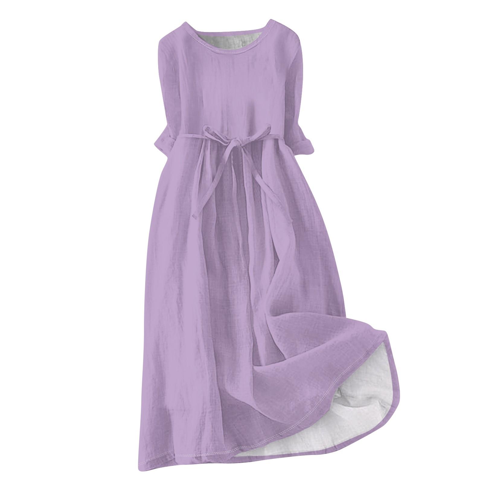

Women s Fashion Casual Round Neck Button 3/4 Sleeve Clothing Straps Dress S