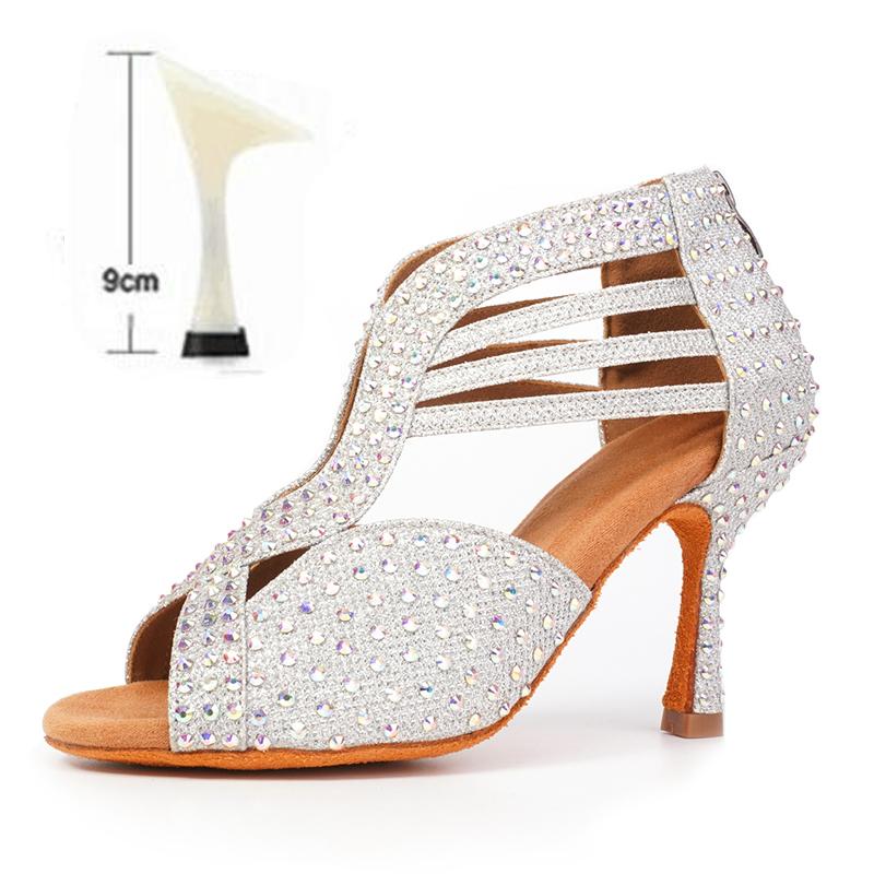Scarpe da Ballo Latino con Strass Suola Morbida Donna Scarpe da Ballo di Piazza per Feste Tacco 90mm