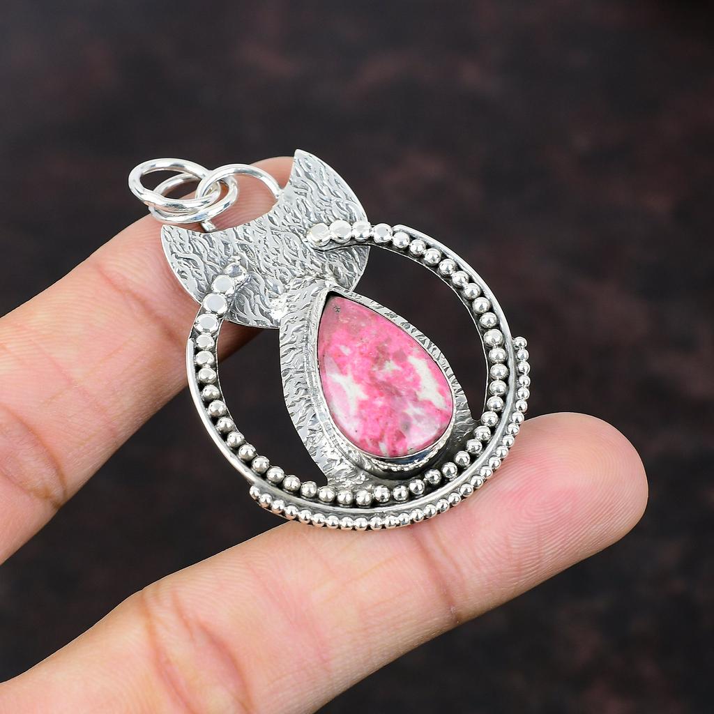 Thulite Pendant 925 Sterling Silver Pendant Top Quality Gemstone Jewelry Handmade Elegant Pendant Gift For Her Ethnic Pendant Silver Jewelry