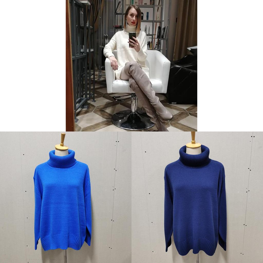 Autumn Winter Women Sweater With High Neck Knitted Fabric For Casual Lounge Wear