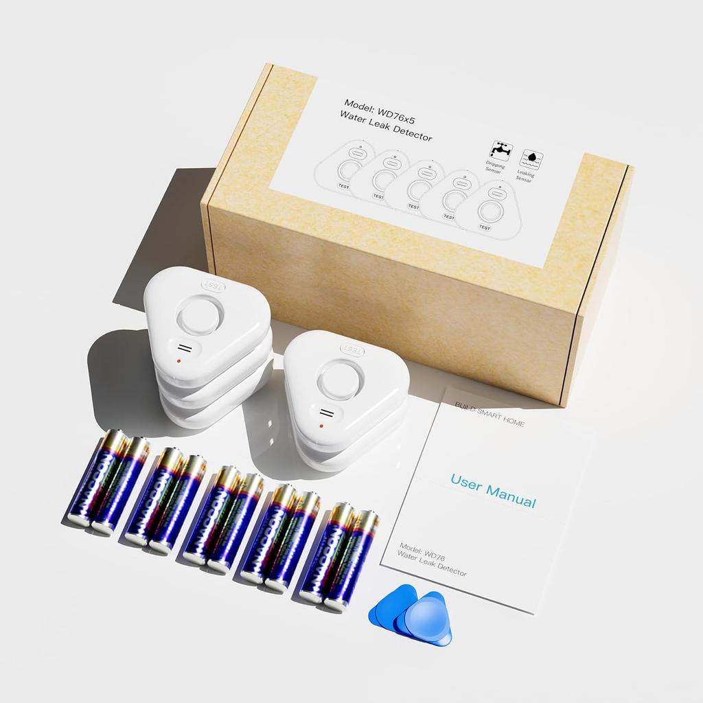 5 Pack Water Leak Detectors for Home, Stechro 4 Levels Adjustable Audio 0-120dB Water Sensor Alarm Leak Detector with Leak and Drip Alert, IP66 Water