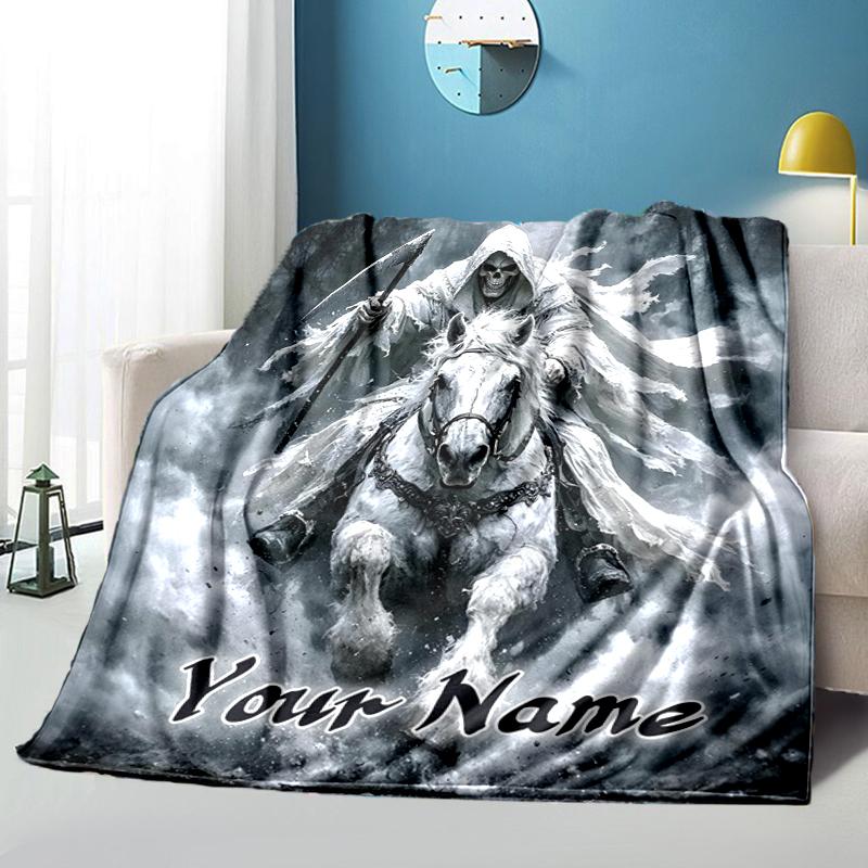 1PC Custom Name Ghost Rider Mist flannel blanket versatile,all-season throw suitable for the living room,bedroom,camping,travel,and gift