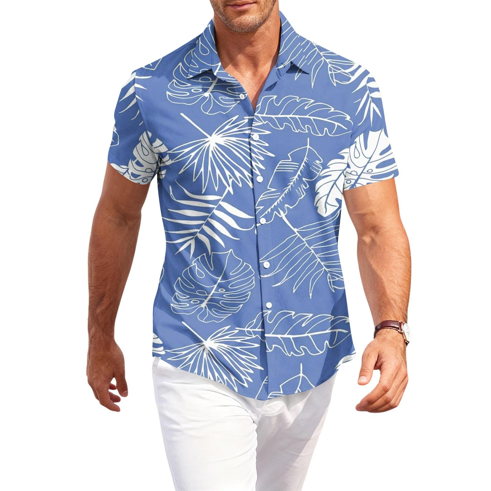 

Men s Casual Loose Fit Short Sleeve Hawaiian Shirt Button Down Lightweight Summer Beach Shirt with Shark Print Design XXXXXL