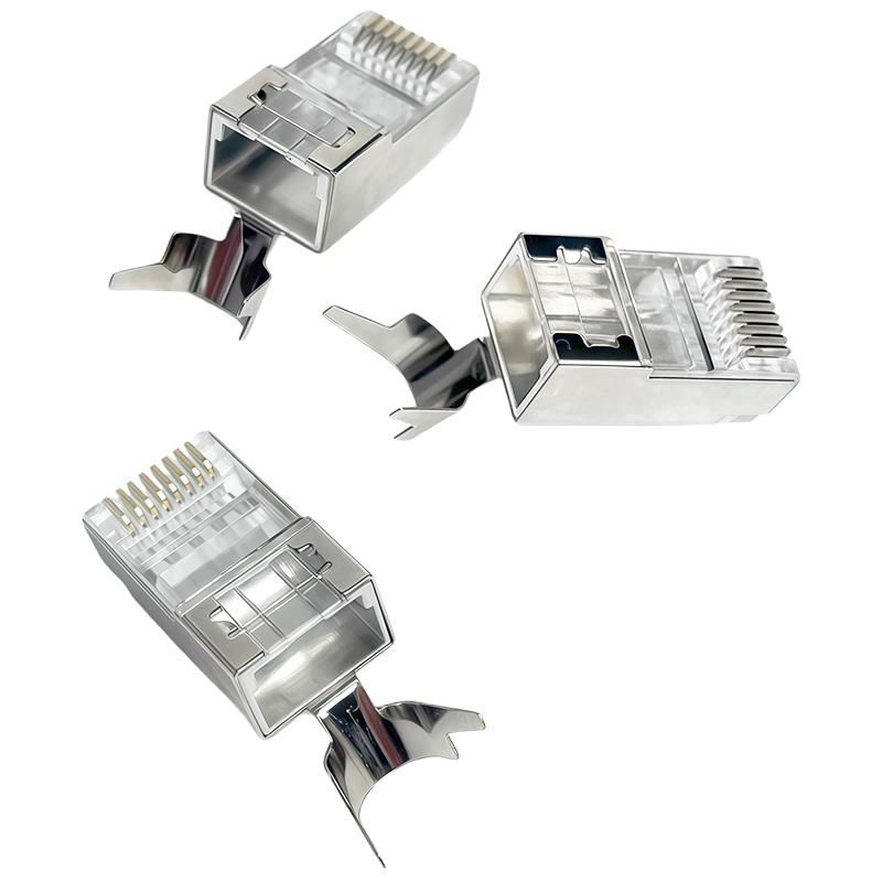 10Pcs Cat.6A shielded through-hole pure copper RJ45 modular plug, 10Gigabit transmission, compatible with Cat6 network cable