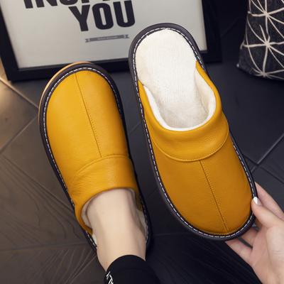 Zapatillas de casa cálidas de invierno para hombre y mujer, pantuflas de algodón y cuero, pantuflas de terciopelo y suela gruesa antideslizantes para el hogar