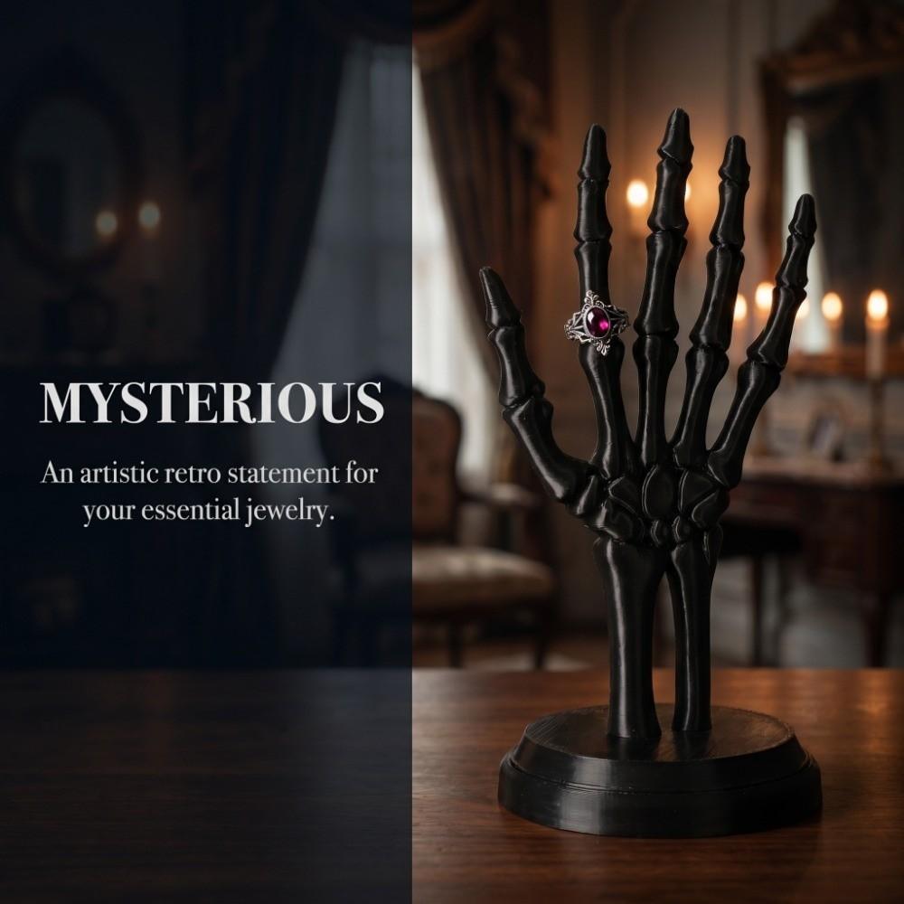 Supporto per Gioielli a Forma di Mano con Teschio Stile Gotico Scuro Espositore per Anelli Collane Orecchini Halloween