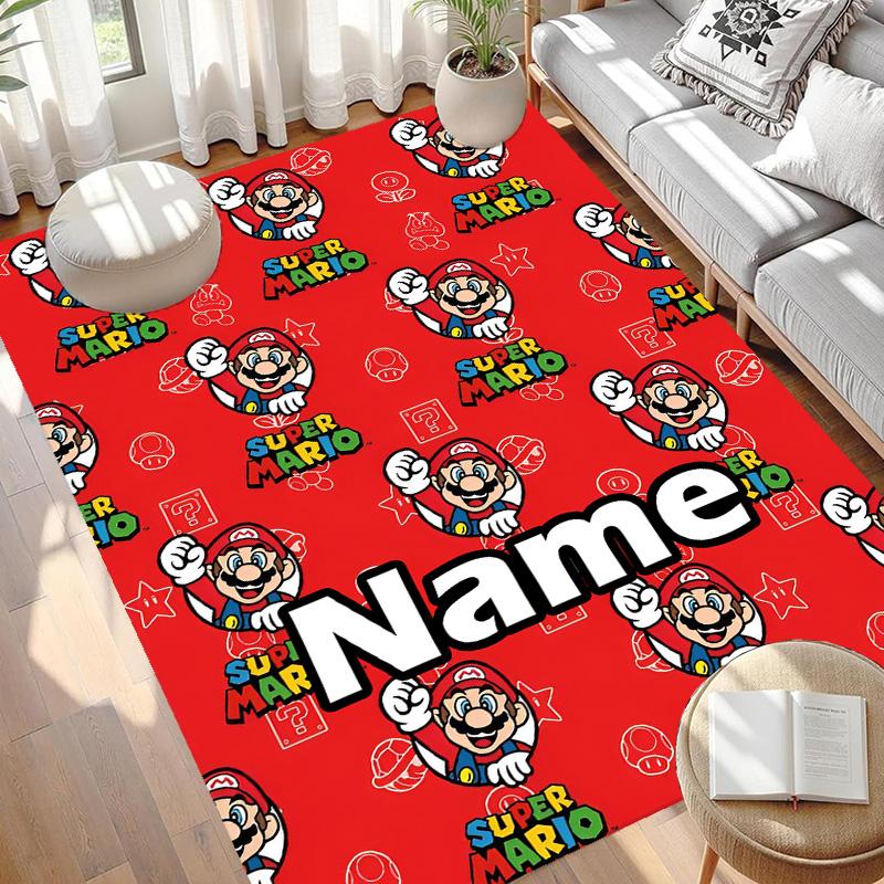 Custom Name Personalized Super Mario Print Carpet, Versatile Home Decor Rug, for Playroom, Apartment, Balcony, Entryway, Hallway Gift