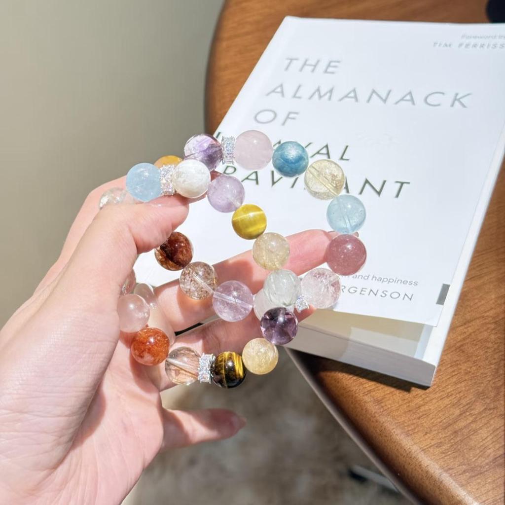 Natural Multi-Treasure Crystal Bracelet - Modern Luxury Design for Women, Dopamine-Inspired, Red Book Edition