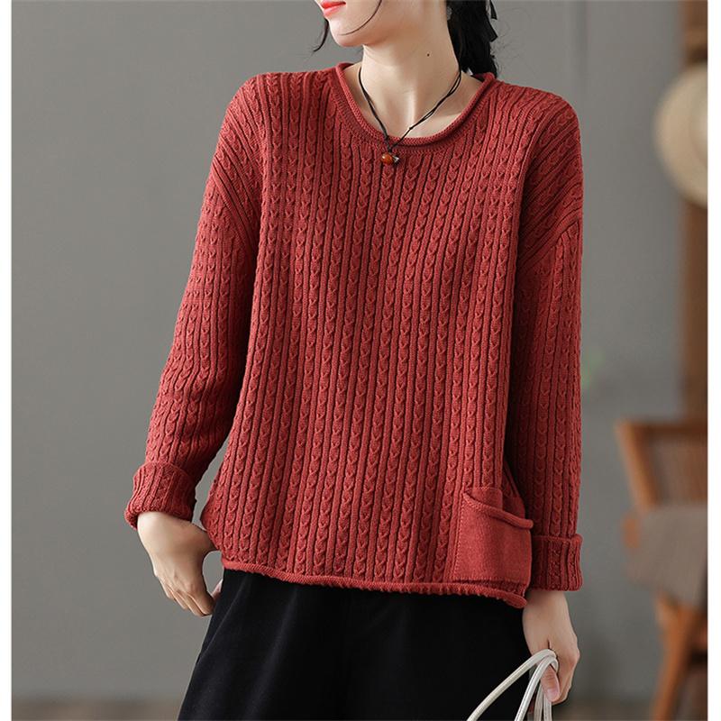 

DIMANAF женский свитер больших размеров, свободный повседневный осенний вязаный базовый топ, футболка 2022, новый пуловер с круглым вырезом, красные свитера One Size оранжевый