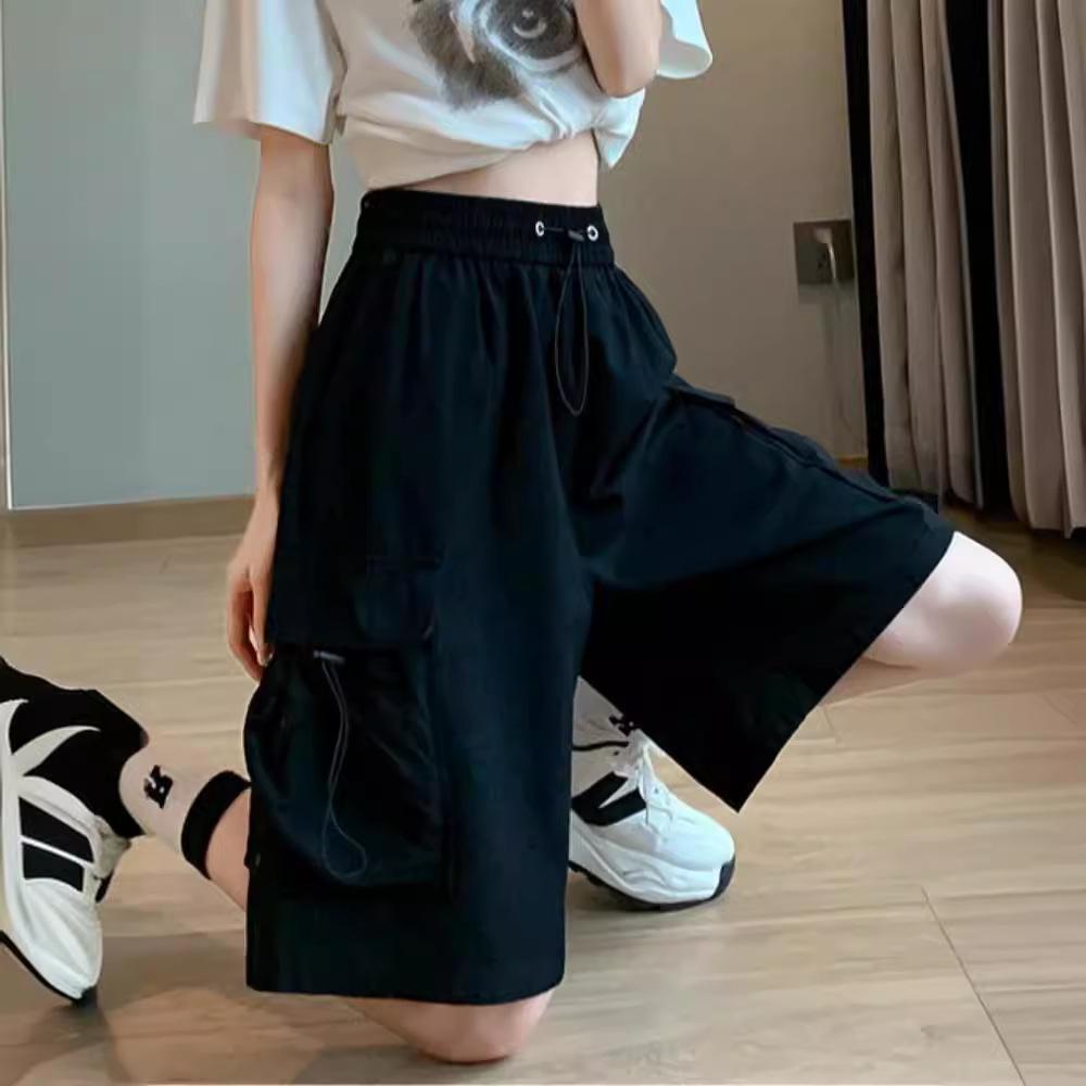 Women High Waist Cargo Shorts American Style Streetwear Summer Wide Leg Pants Fashion Female Big Pocket Loose Shorts