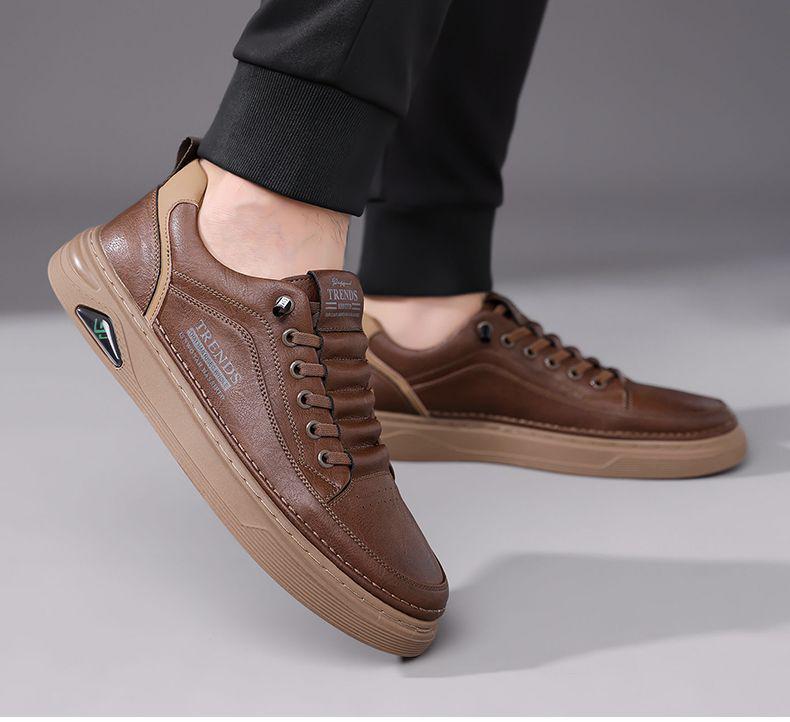2025 Men's Trendy Height-Boosting White Casual Sneakers - Versatile, Breathable, Soft Sole, Sporty Leather Design