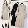 Women's Spring and Autumn Plus Size Solid Colour Mid Length Knitted Sweater Bottom Shirt Long Sleeve Dresses