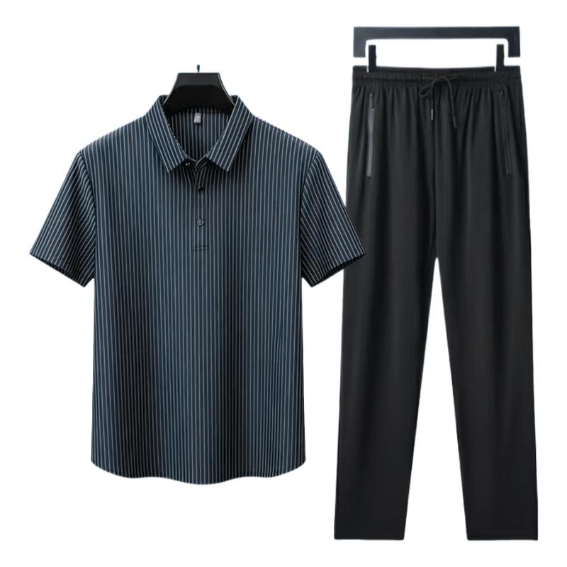 Kangbo Men s Ice Silk Striped Polo T-Shirt 3XL