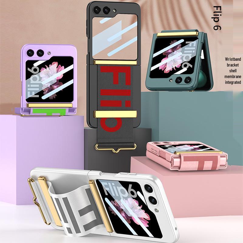 Ultra-thin Samsung Flip6 Case with Integrated Wrist Strap & Protective Folding Cover