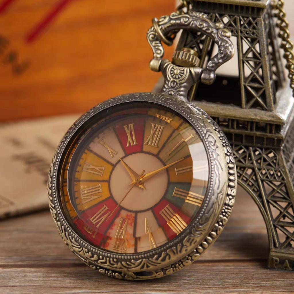 Nostalgic large glass transparent clamshell ancient Roman graduated turntable pocket watch