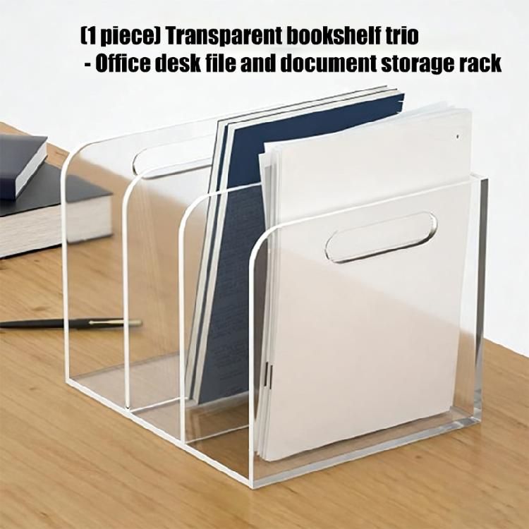 Elegant Transparency Storage Shelf File Rack For Books And Papers Magazine with 3 Compartment and Easy to Carry Handle