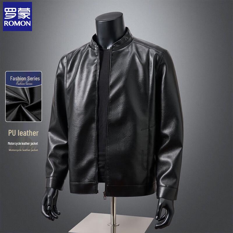 

Romon Men s Washed PU Leather Stand Collar Jacket 3XL