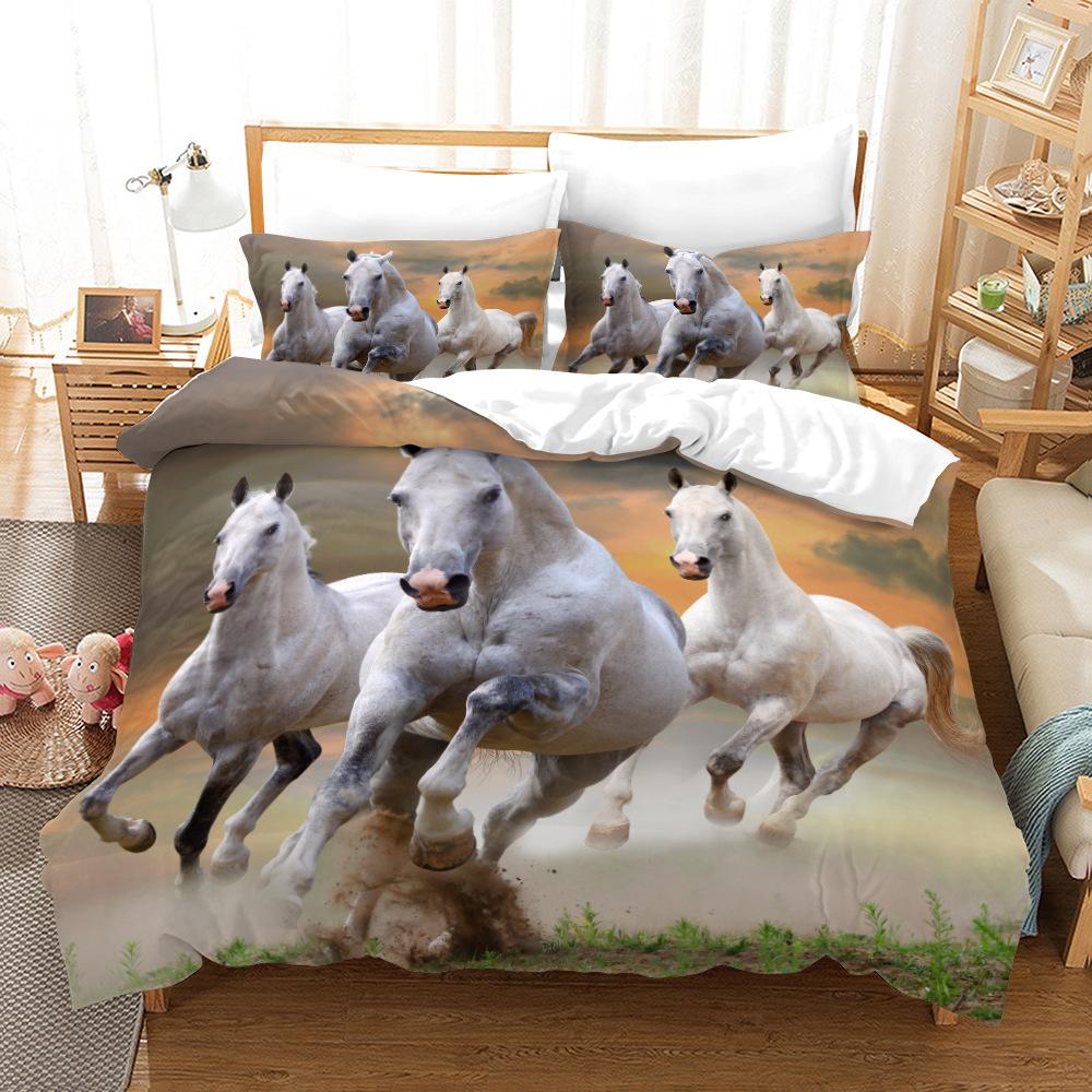 Animal Galloping Horse 3D Digital Printing Three-Piece Set, Home Textile Quilt Cover Pillowcase Two-Piece Set