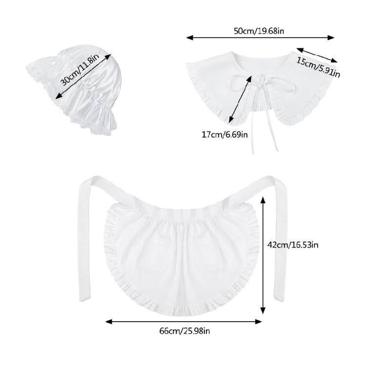 3 Pieces Halloween Colonial Costume Accessories Colonial Apron Pilgrim Costume Set White Mobs Caps Half Apron for Woman