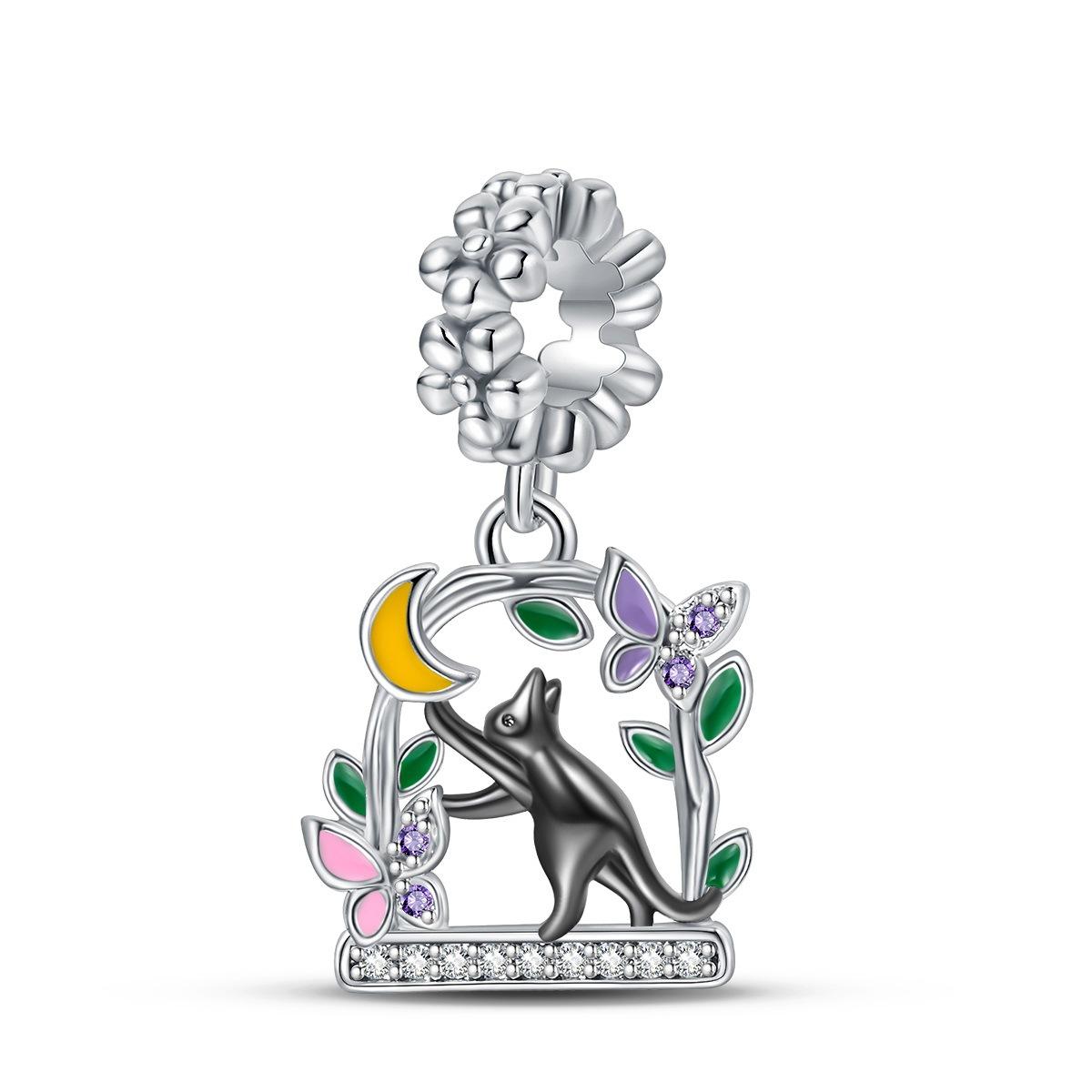 

925 Серебряный кулон в стиле «сделай сам», жемчужный, лунный, кошка, бабочка, бусины, браслет, ювелирные изделия, аксессуары, персонализированные подвески, ювелирные изделия, подарок на вечеринку