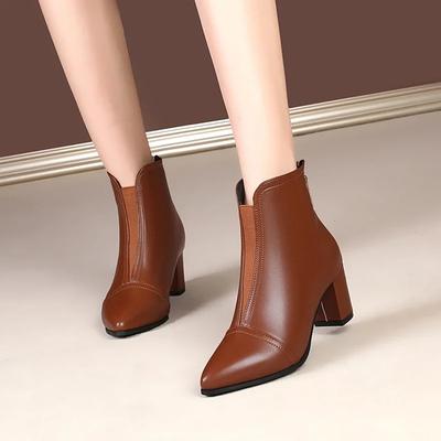 High Heels Women's Boots Pointed Fashion Boots  Autumn/Winter Simple Thick Heels Comfortable Back Zipper Women's Short Boots