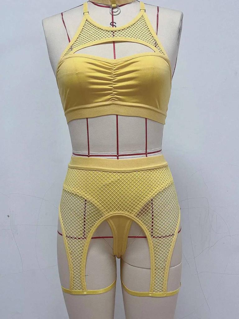 Women's Underwear Sexy Lace Mesh Patchwork Bra And Panty Lace Mesh Perspective Exotic Short Sets Backless Wrap Chest Charm K8OV