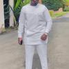 Men's Casual Two-Piece Set: Solid Color, African Ethnic Style
